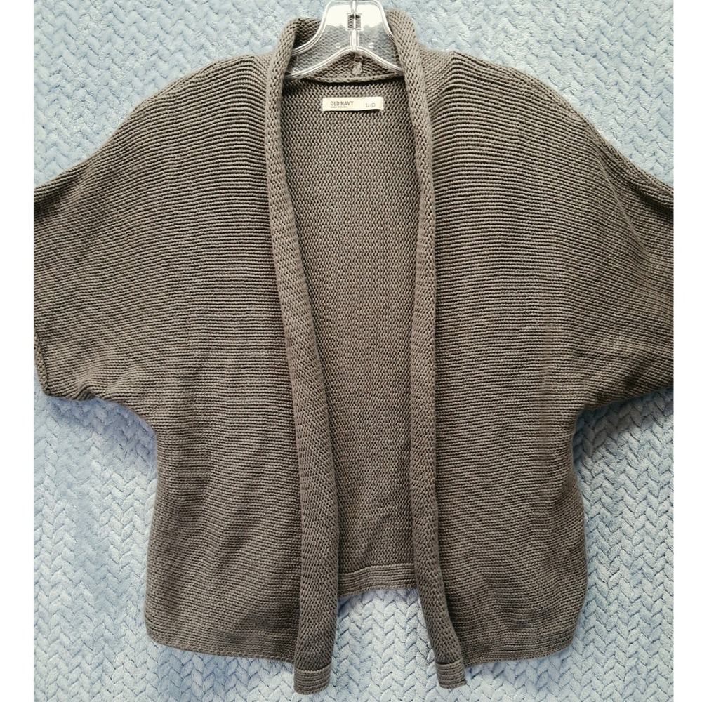Old Navy Womens Large Gray Cotton Knit Dolman Short Sleeve Open Front Cardigan